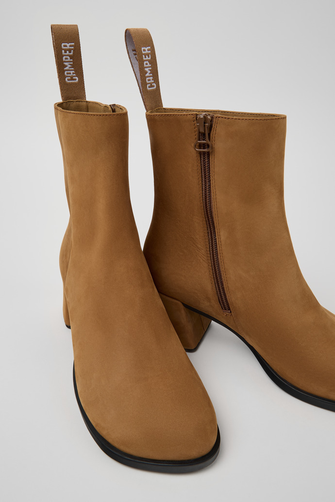 Close-up view of Kora Brown Nubuck Mid Boots for Women.