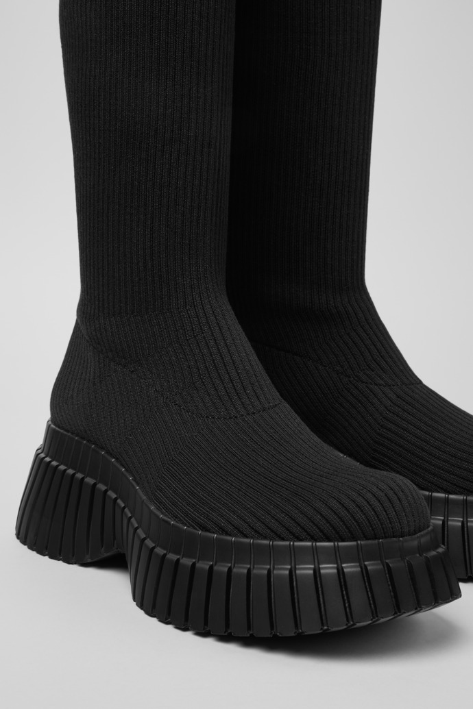 Close-up view of Pix BCN - TENCEL Black TENCEL™ Lyocell Mid Boots for Women.