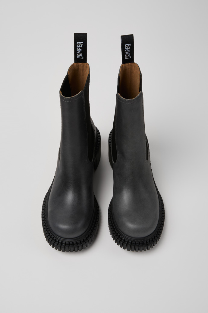 Overhead view of Pix London Gray Leather Mid Boots for Women.