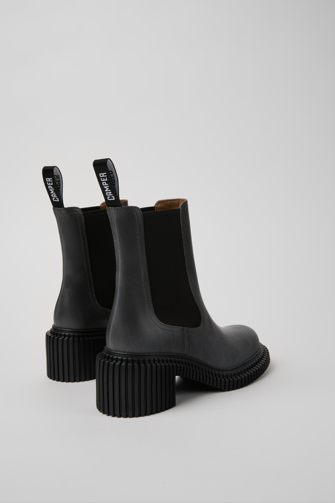 Back view of Pix London Gray Leather Mid Boots for Women.
