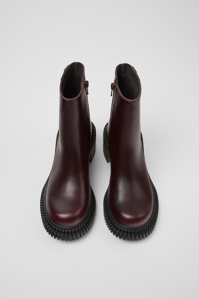 Pix London Botas de media caña de piel burdeos para mujer.