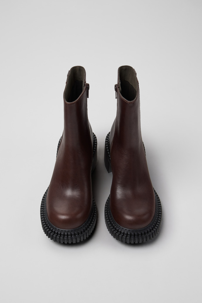 Overhead view of Pix London Brown Leather Ankle Boots for Women.