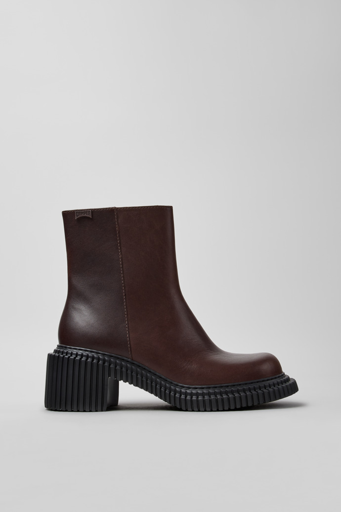 Side view of Pix London Brown Leather Ankle Boots for Women.