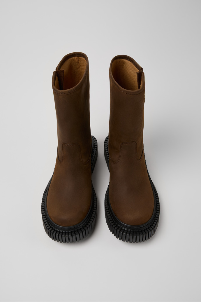 Overhead view of Pix Berlin Brown Nubuck Mid Boots for Women.