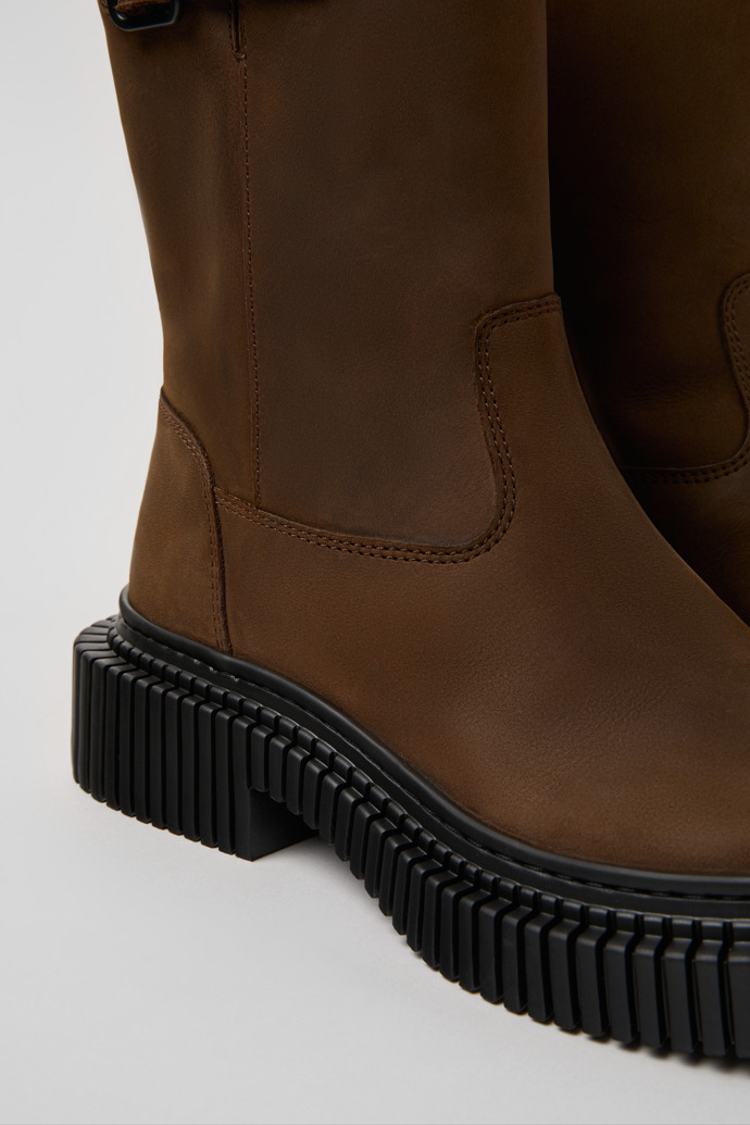 Close-up view of Pix Berlin Brown Nubuck Mid Boots for Women.