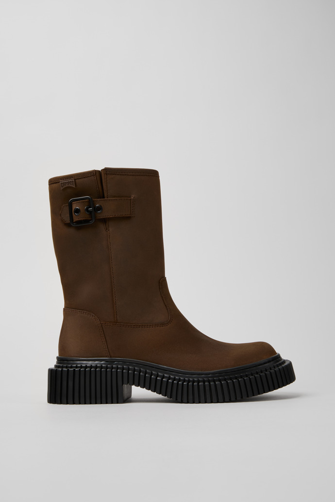 Side view of Pix Berlin Brown Nubuck Mid Boots for Women.