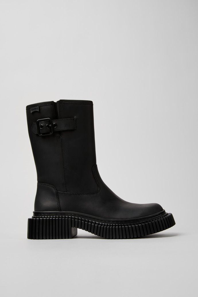 Side view of Pix Berlin Black Nubuck Mid Boots for Women.