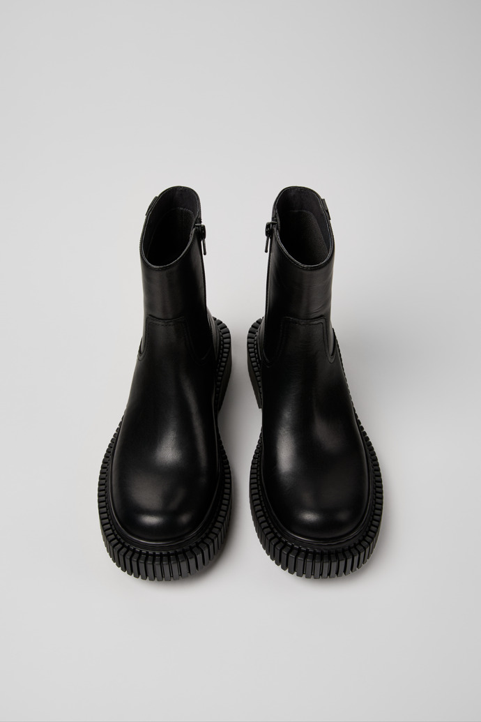 Overhead view of Pix Berlin Black Leather Mid Boots for Women.