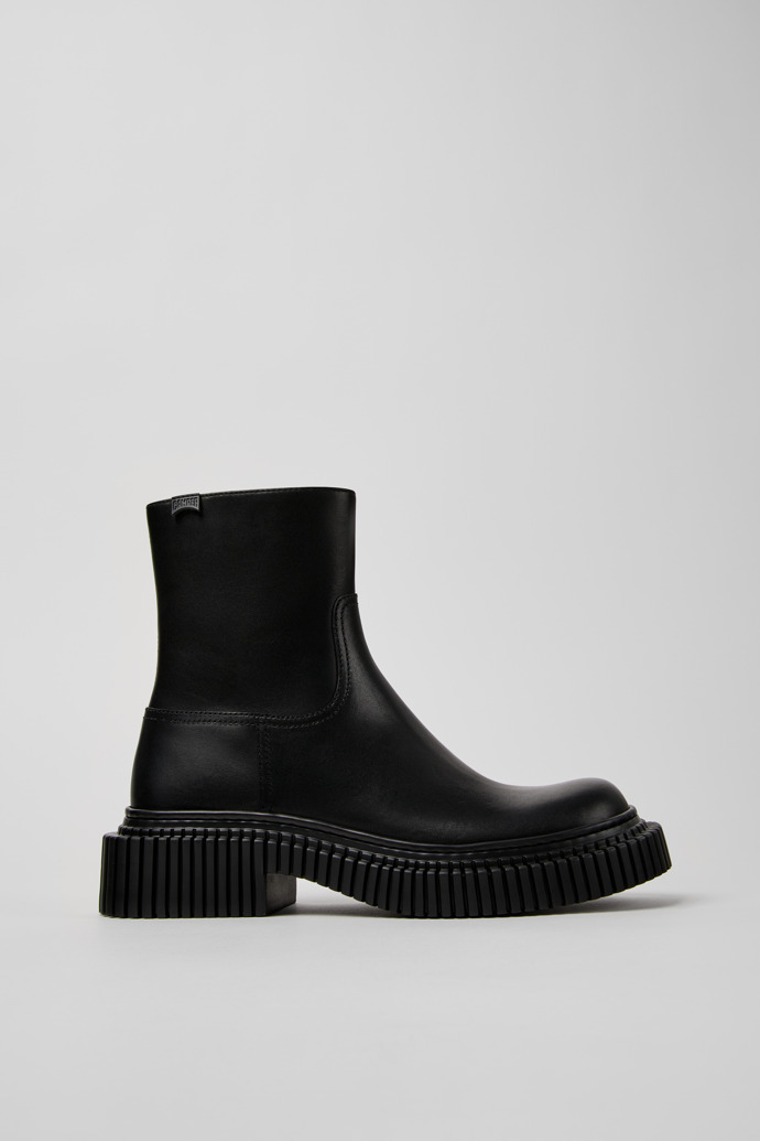 Side view of Pix Berlin Black Leather Mid Boots for Women.