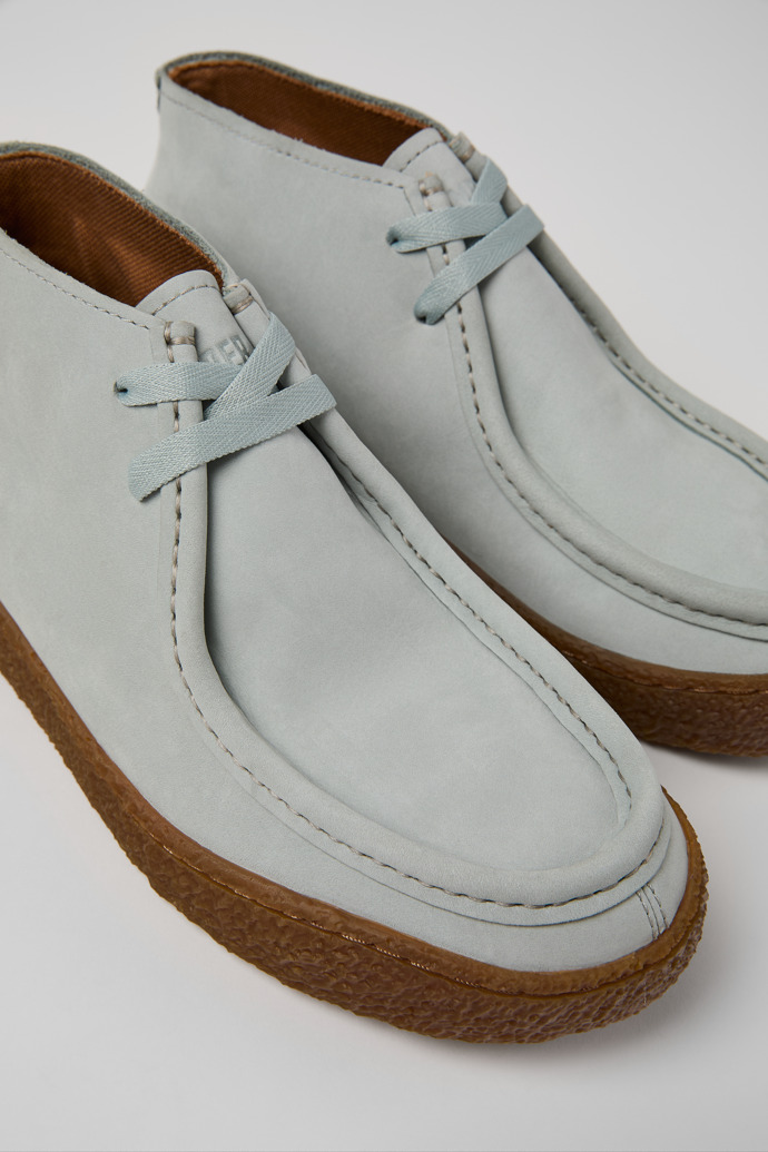 Close-up view of Peu Terreno Gray Nubuck Ankle Boots for Women.