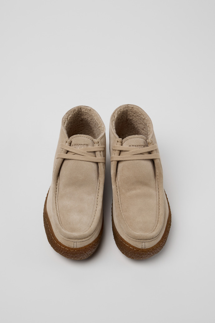 Overhead view of Peu Terreno Beige Suede Ankle Boots for Women.