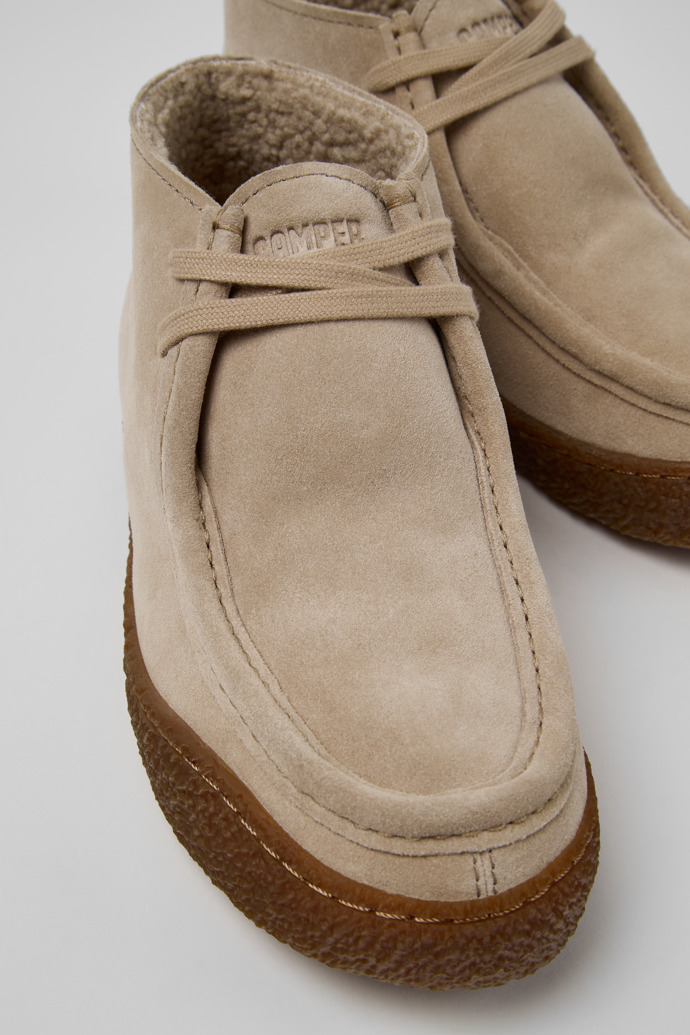 Close-up view of Peu Terreno Beige Suede Ankle Boots for Women.