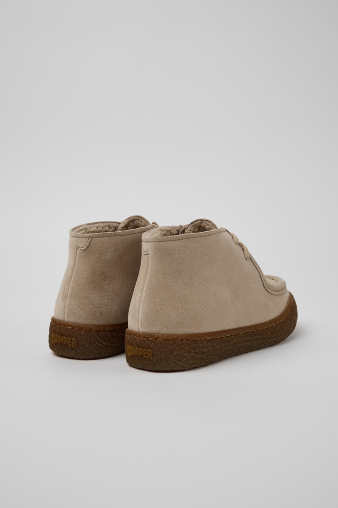 Back view of Peu Terreno Beige Suede Ankle Boots for Women.