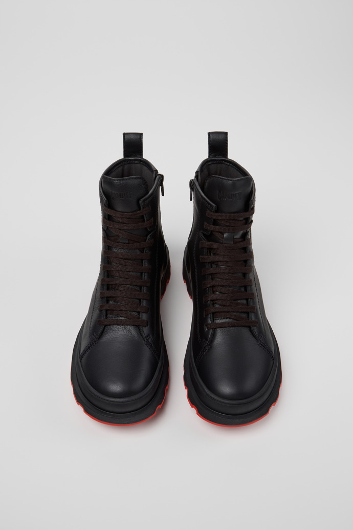 Overhead view of Brutus+ Black Leather Mid Boots for Women.