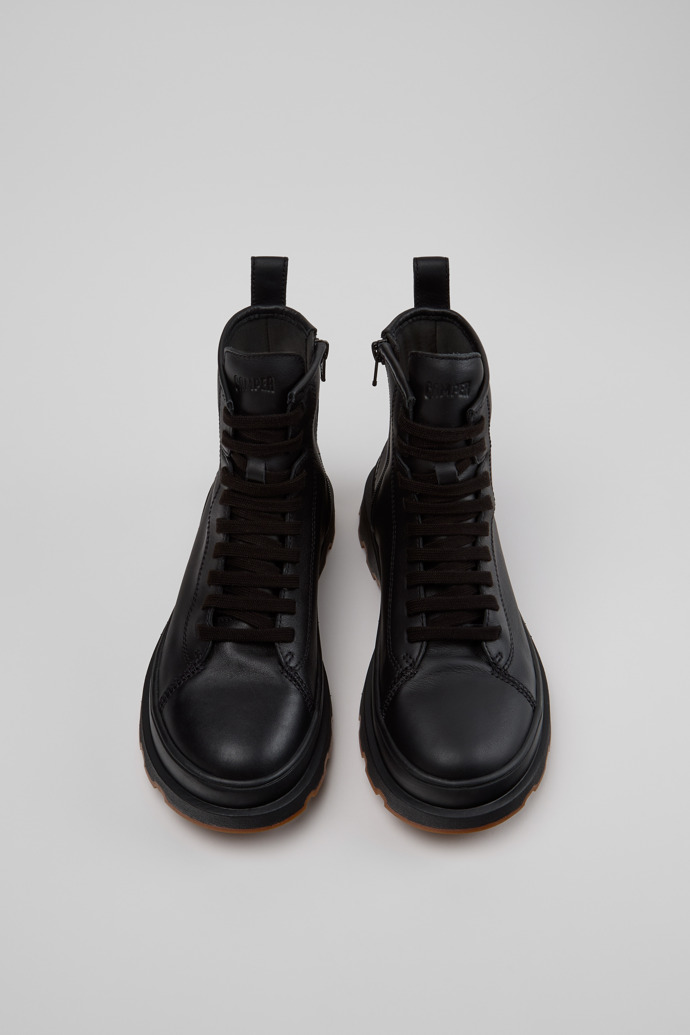 Overhead view of Brutus+ Black Leather Ankle Boots for Women.