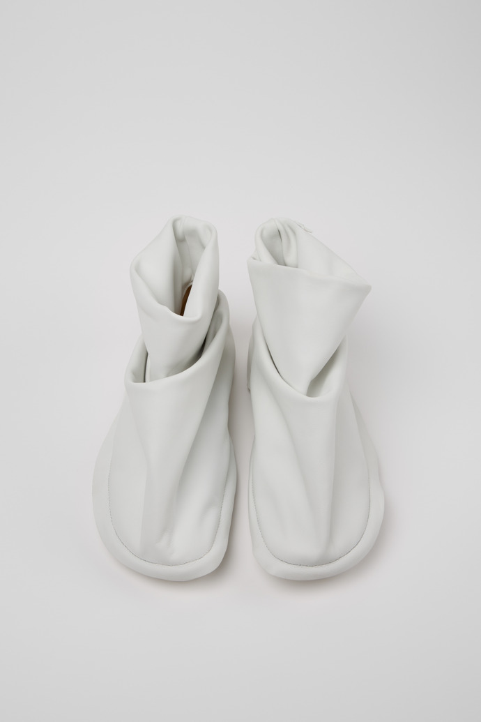 Overhead view of Camper x ISSEY MIYAKE - Peu Form White Leather Ankle Boots for Women.