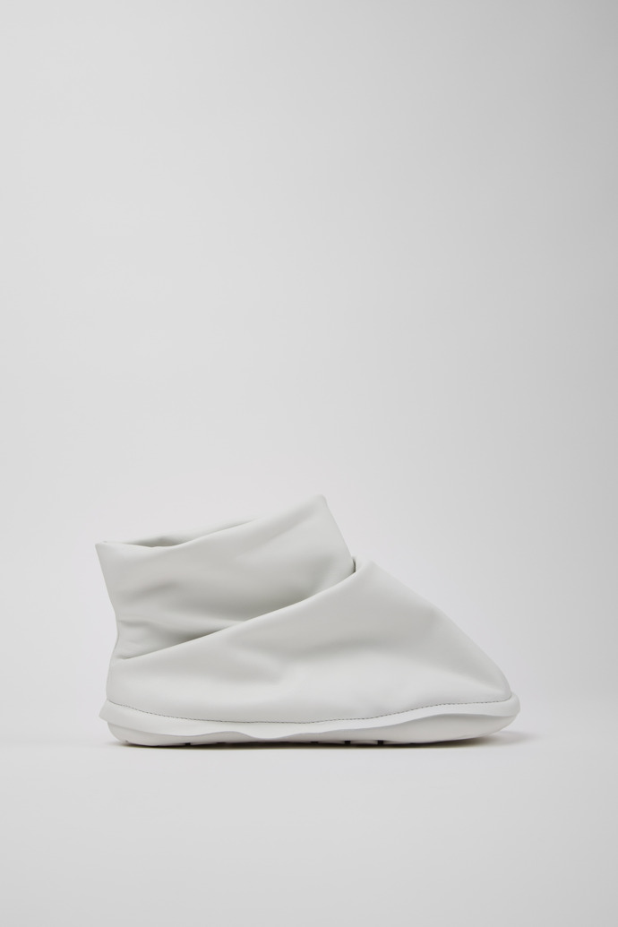 Side view of Camper x ISSEY MIYAKE - Peu Form White Leather Ankle Boots for Women.