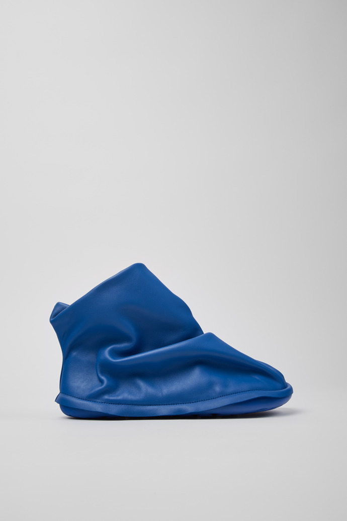 Side view of Camper x ISSEY MIYAKE - Peu Form Blue Leather Ankle Boots for Women.