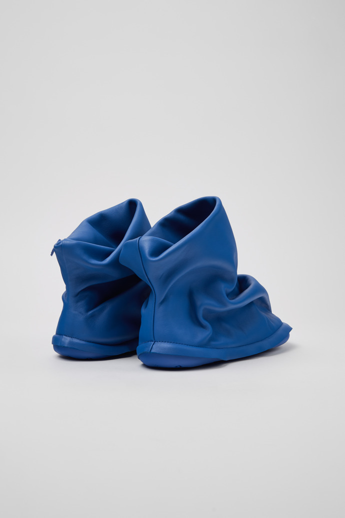 Back view of Camper x ISSEY MIYAKE - Peu Form Blue Leather Ankle Boots for Women.