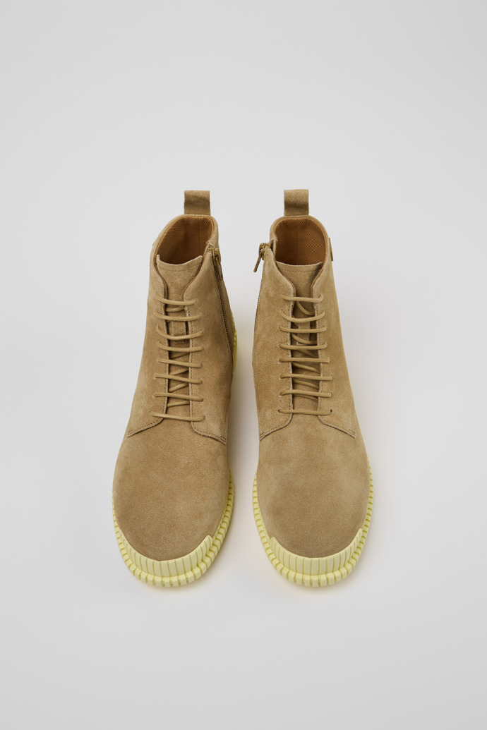 Overhead view of Pix Brown Suede Leather Ankle Boots for Women.