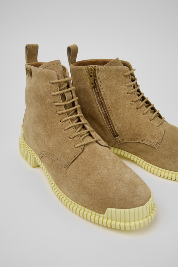 Close-up view of Pix Brown Suede Leather Ankle Boots for Women.