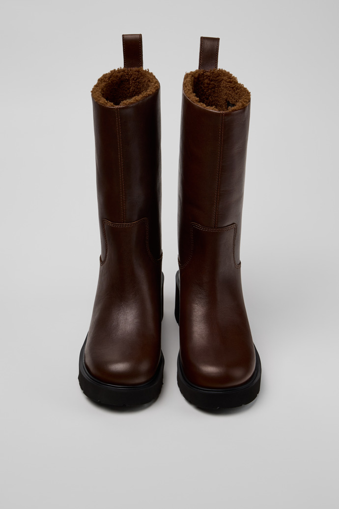 Overhead view of Milah Brown Leather High Boots for Women.