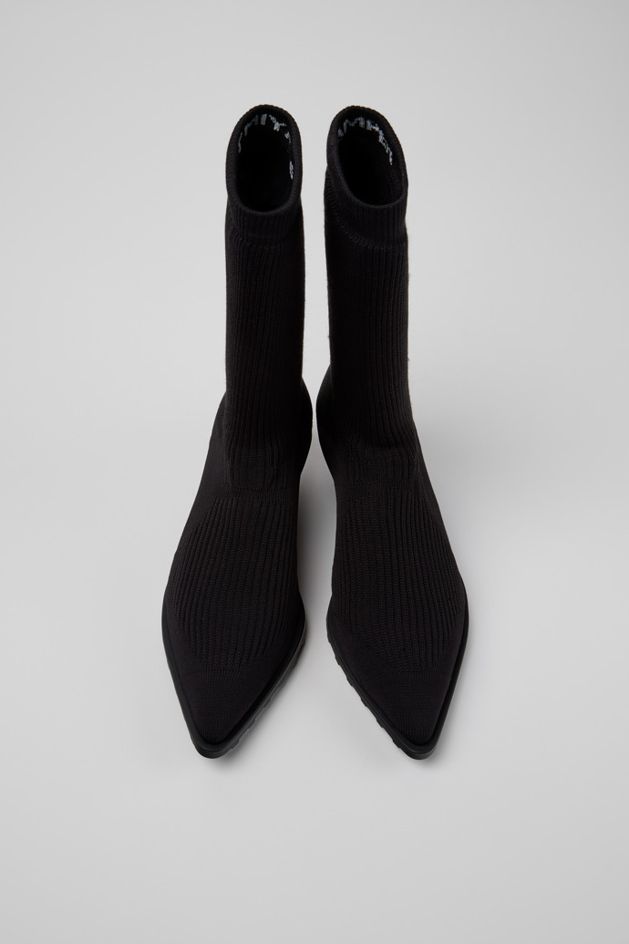 Overhead view of Camper x ISSEY MIYAKE - Anna Black TENCEL Lyocell and Recycled Engineered Materials Ankle Boots for Women.