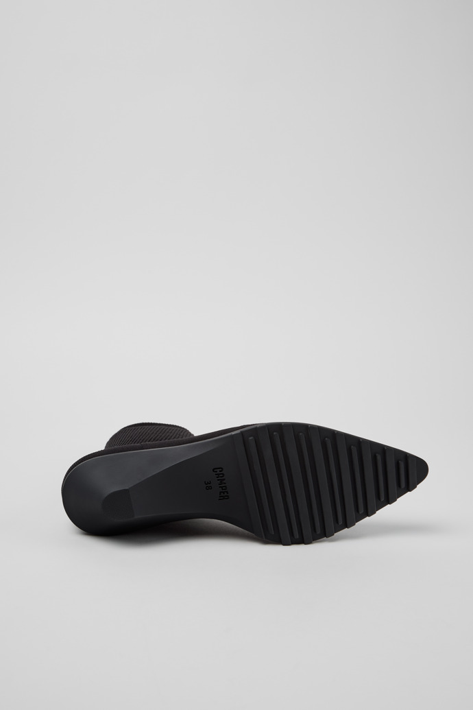 The soles of Camper x ISSEY MIYAKE - Anna Black TENCEL Lyocell and Recycled Engineered Materials Ankle Boots for Women.