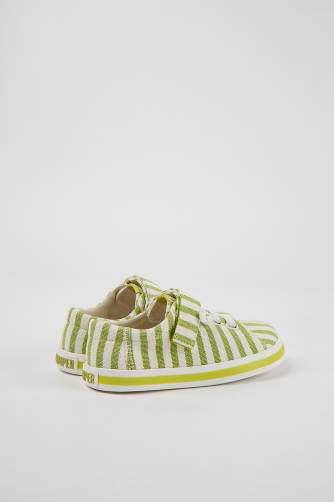 Back view of Peu Rambla Green and white striped recycled cotton shoes for kids