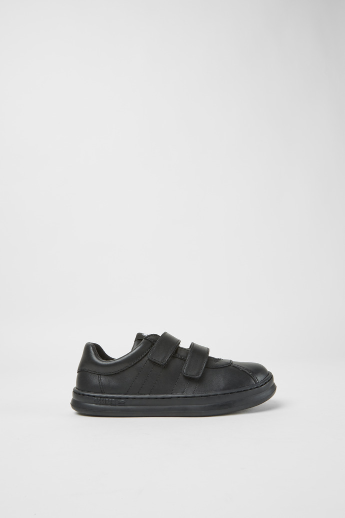 Side view of Runner Black leather and textile sneakers