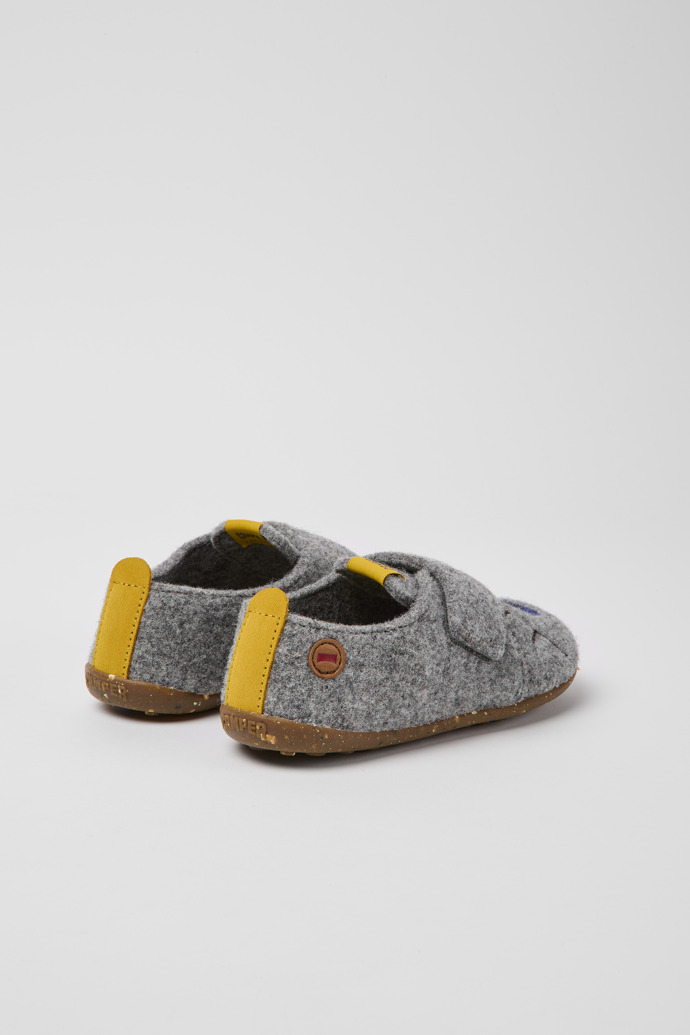 Back view of Twins Gray natural wool slippers