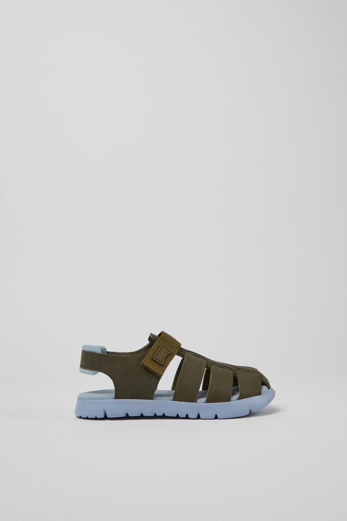 Image of Side view of Oruga Green leather sandals for kids