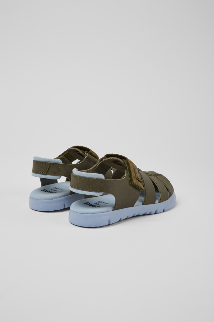 Back view of Oruga Green leather sandals for kids