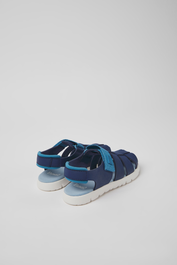 Back view of Oruga Blue leather sandals for kids