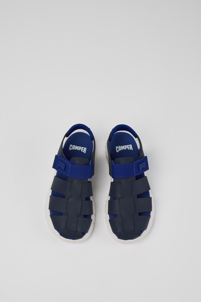 Overhead view of Oruga Blue Leather/Textile Sandal