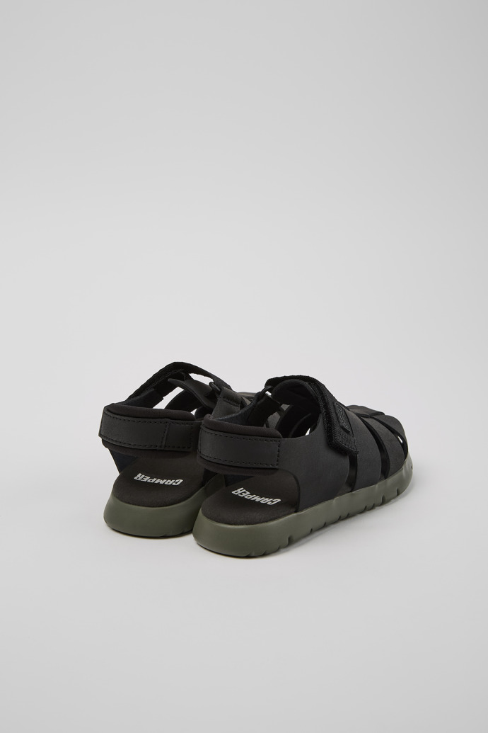 Back view of Oruga # Black Leather and Textile Kids' Sandal.