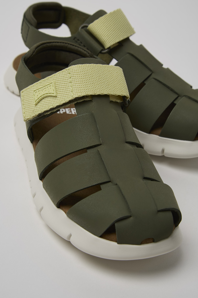 Close-up view of Oruga Multicolor Leather and Textile Closed Sandal for Kids.