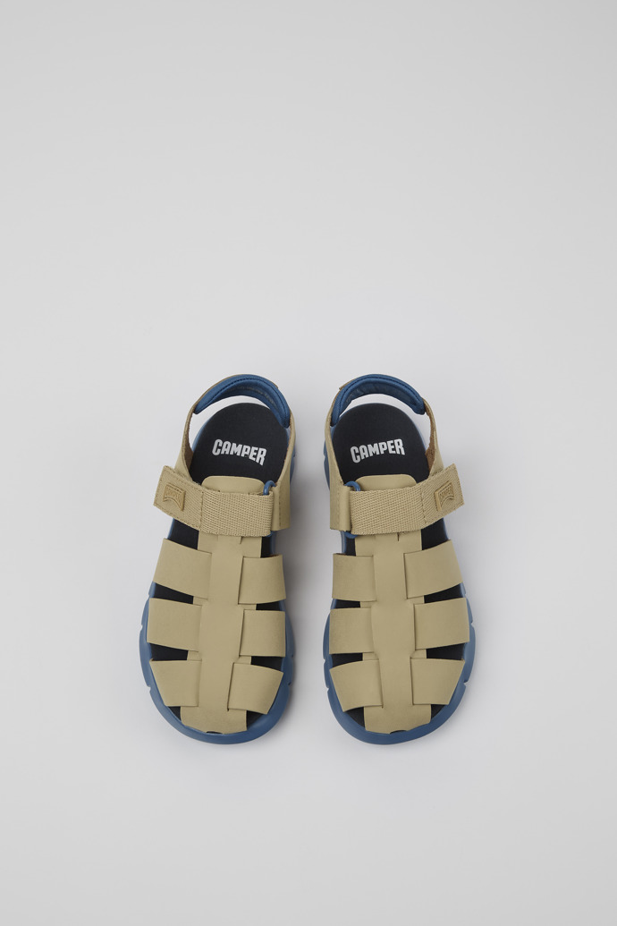 Overhead view of Oruga Multicolor Leather and Textile Closed Sandals for Kids.