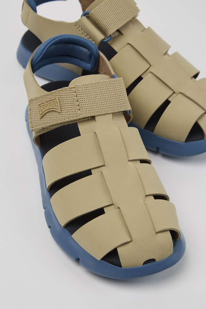 Close-up view of Oruga Multicolor Leather and Textile Closed Sandals for Kids.