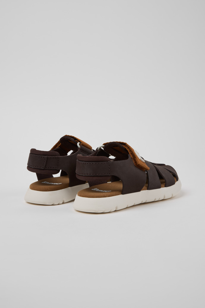 Back view of Oruga Brown Leather and Textile Closed Sandals for kids.