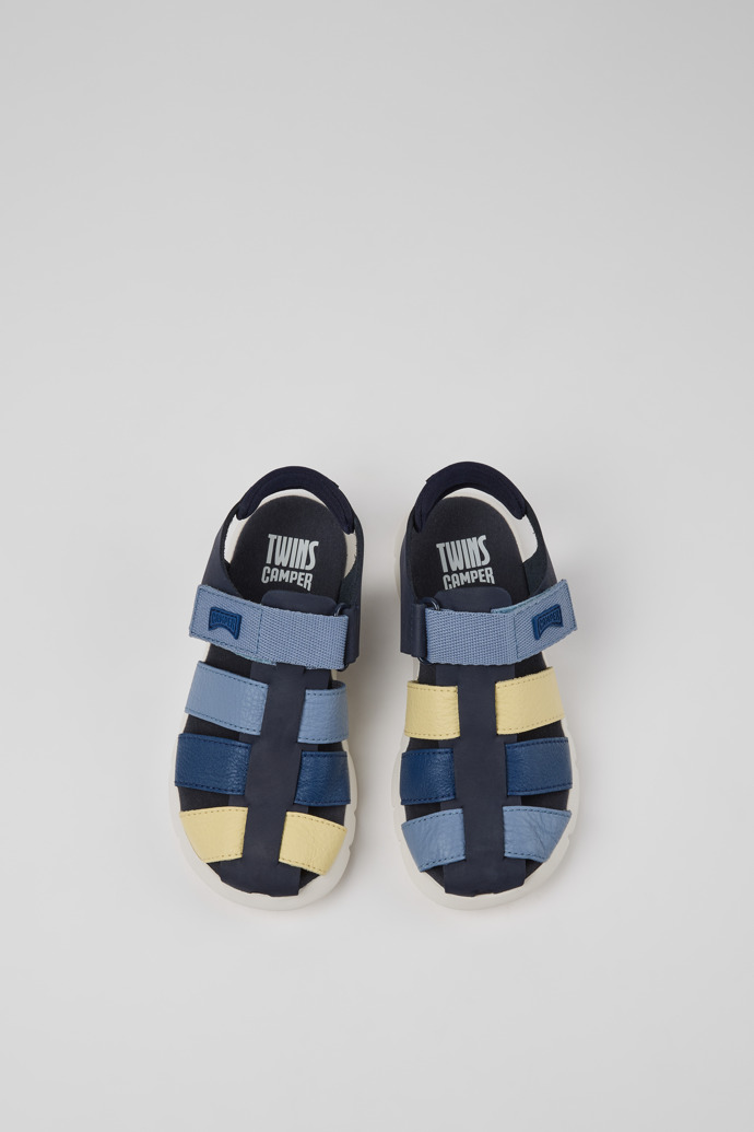 Overhead view of Twins Blue Leather and Textile Closed Sandals for kids.