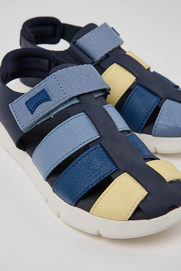 Close-up view of Twins Blue Leather and Textile Closed Sandals for kids.