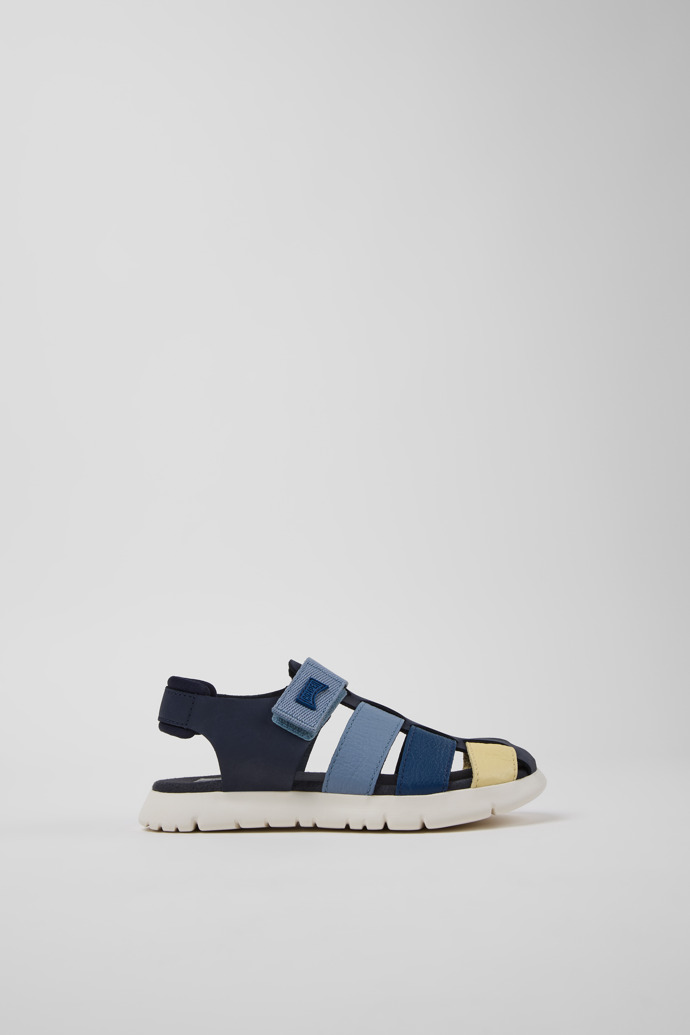 Side view of Twins Blue Leather and Textile Closed Sandals for kids.
