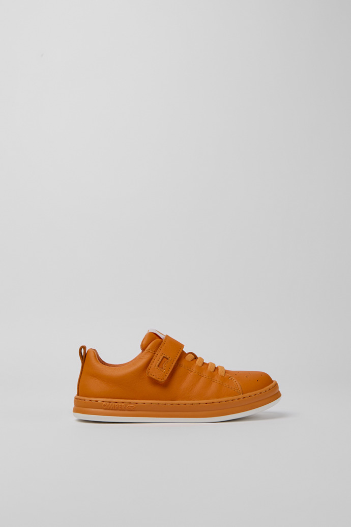 Side view of Runner Orange leather sneakers for kids