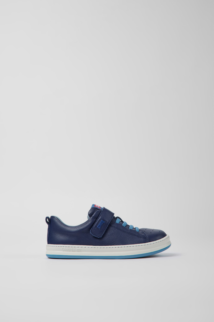 Side view of Runner Blue leather sneakers for kids