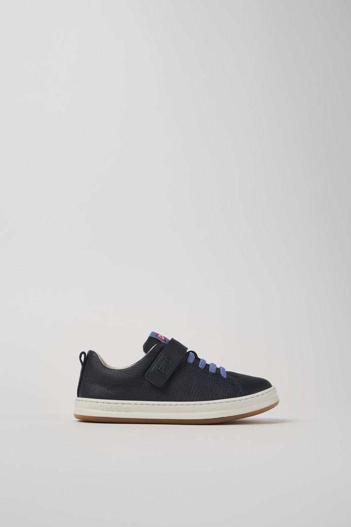 Side view of Runner Blue Leather Kids' Sneakers.