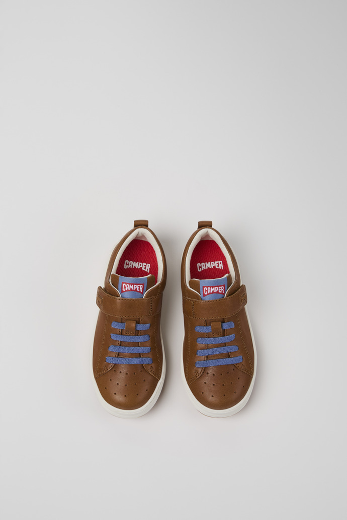 Overhead view of Runner Brown Leather Kids' Sneaker.