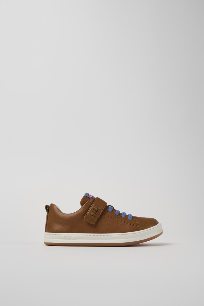 Side view of Runner Brown Leather Kids' Sneaker.