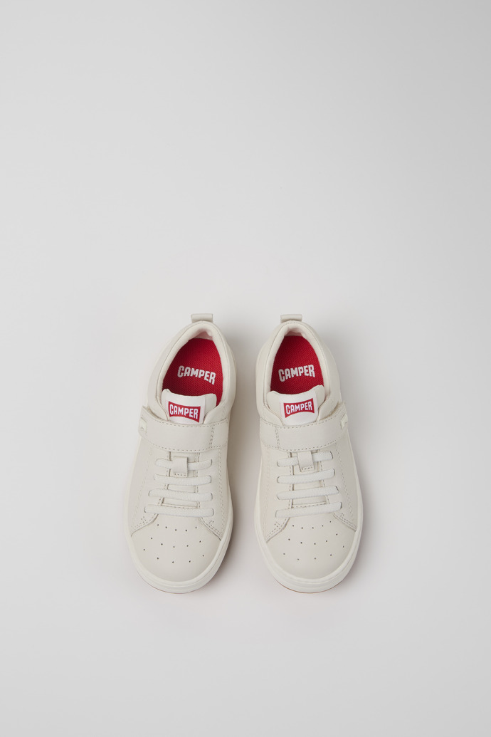 Overhead view of Runner White Leather Sneakers for Kids.