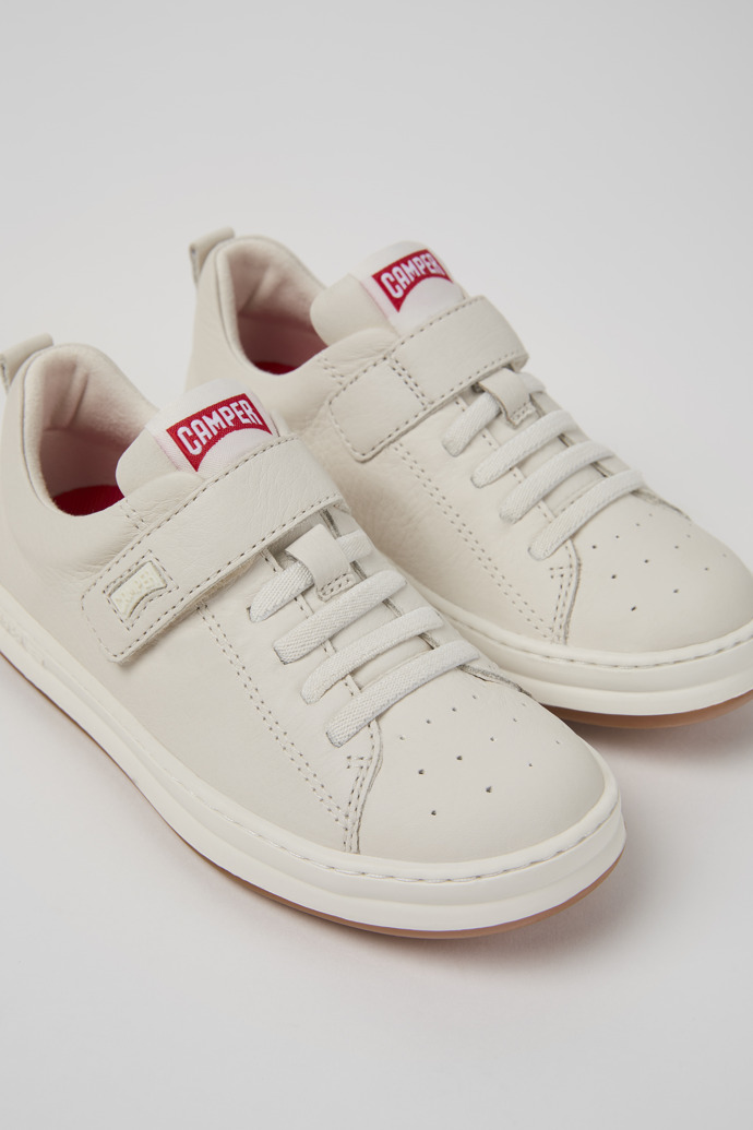 Close-up view of Runner White Leather Sneakers for Kids.